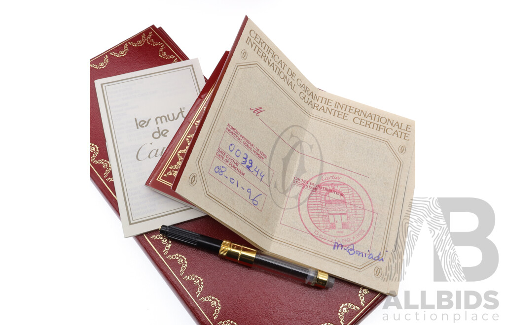 Cartier Louis Fountain Pen, Featuring Solid 18ct Gold Nib Engraved with Cartier, and Ballpoint Interchangeable Cartridge, Original in Box with Authenticity Documentation