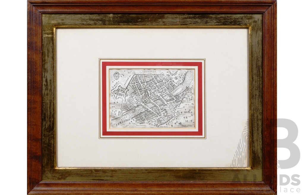 Framed Antique Map - Plants & Views of Florence, An Historical Topographical Study by Guiseppe Boffito & Attilio Mori, Reprinted After the Original, 1926