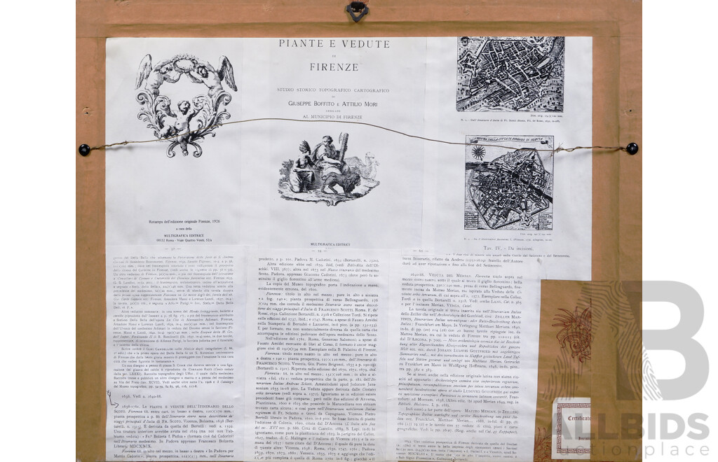 Framed Antique Map - Plants & Views of Florence, An Historical Topographical Study by Guiseppe Boffito & Attilio Mori, Reprinted After the Original, 1926