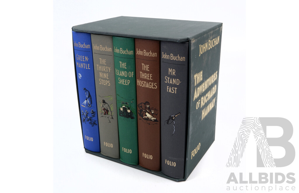 Complete Five Volume Set, the Adventures of Richard Hannay, John Buchan, Folio Society, 2003, Hardcovers in Slip Case