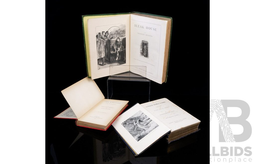 Three Antique Books Including the Works of Charles Dickens Household Edition Bleak House, 1873