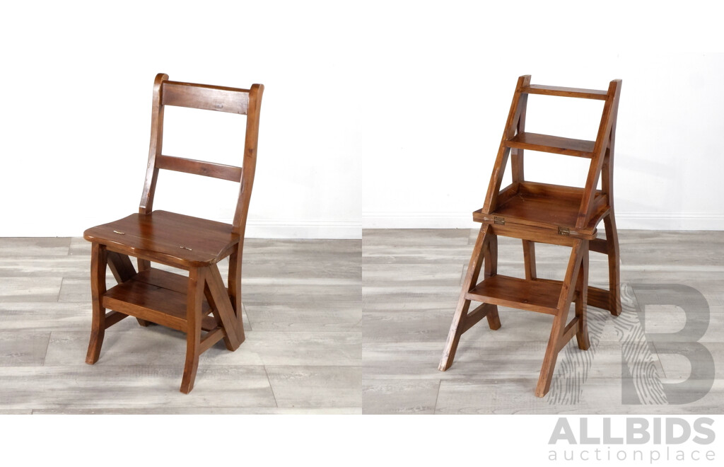 Vintage Metamorphic Timber Chair/Library Steps