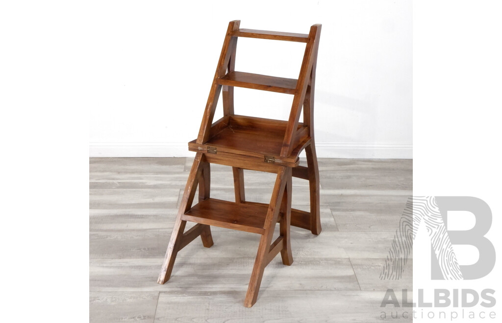 Vintage Metamorphic Timber Chair/Library Steps