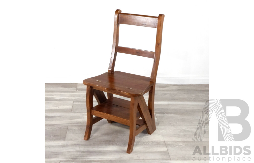 Vintage Metamorphic Timber Chair/Library Steps