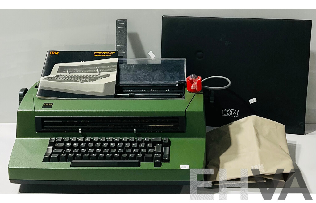 Vintage Large Electric IBM Seletric III Model 670X Alongside Original Instruction Manual, Vinyl Cover and IBM Desk Pad