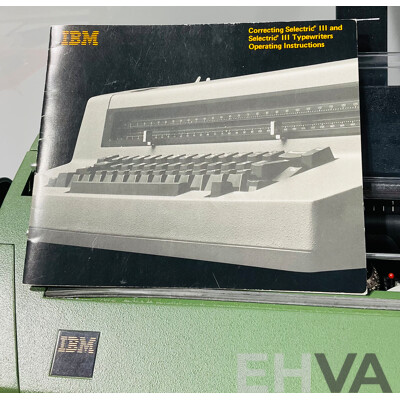 Vintage Large Electric IBM Seletric III Model 670X Alongside Original Instruction Manual, Vinyl Cover and IBM Desk Pad
