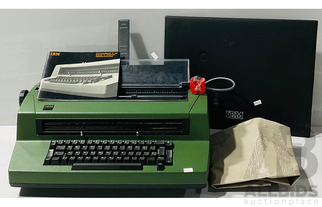 Vintage Large Electric IBM Seletric III Model 670X Alongside Original Instruction Manual, Vinyl Cover and IBM Desk Pad