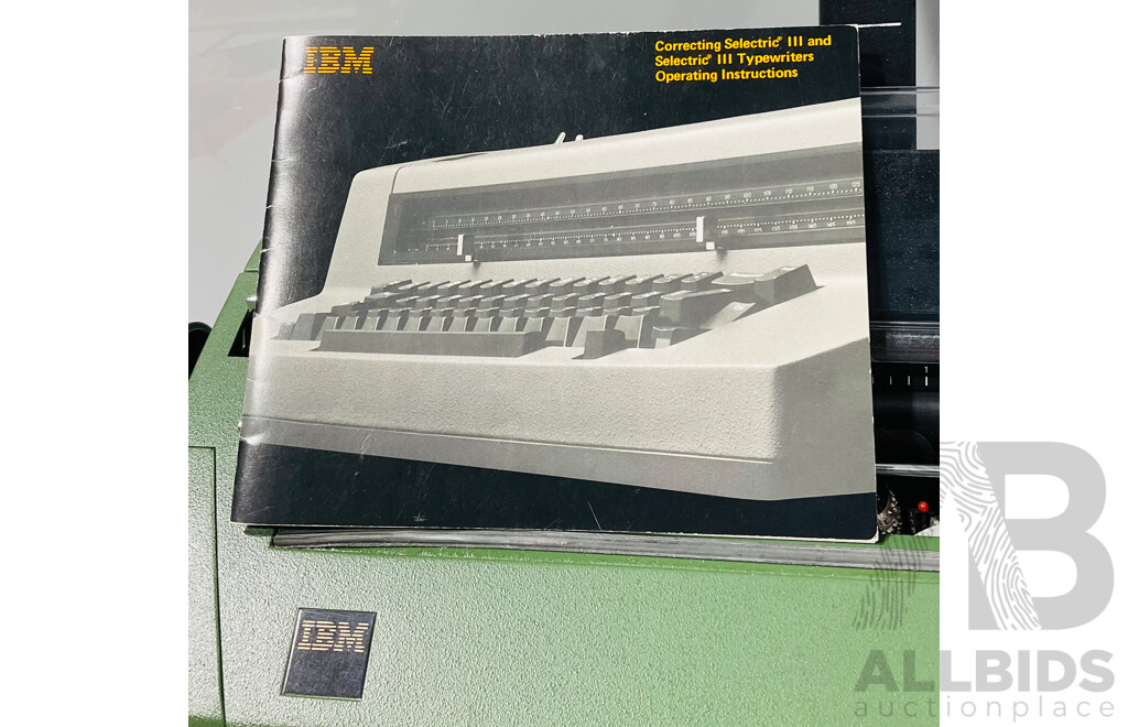 Vintage Large Electric IBM Seletric III Model 670X Alongside Original Instruction Manual, Vinyl Cover and IBM Desk Pad