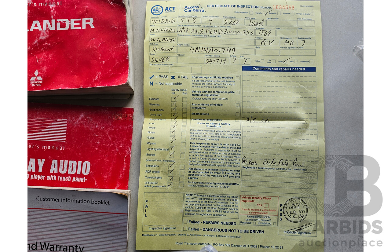 5/2013 Mitsubishi Outlander Aspire (4x4) ZJ 4d Wagon Silver 2.3L