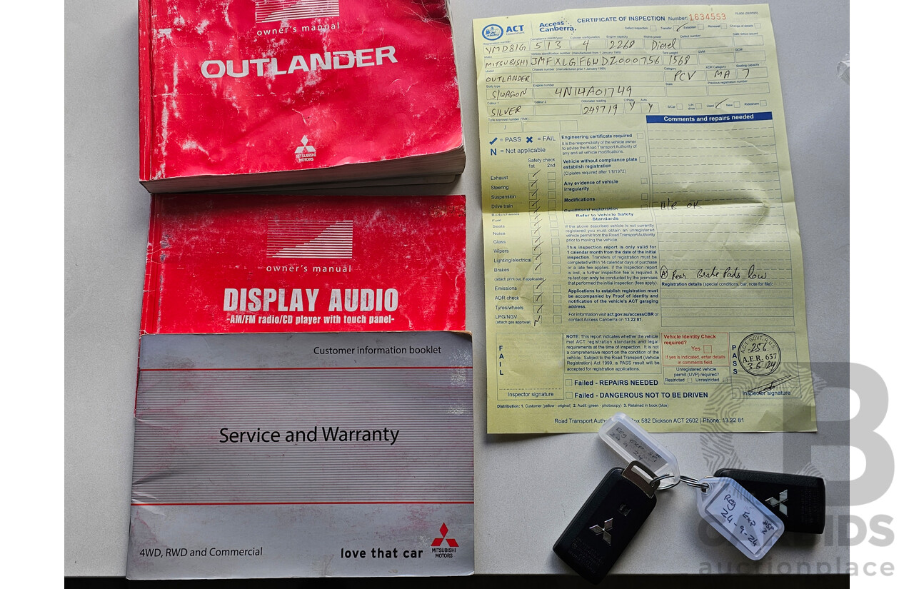 5/2013 Mitsubishi Outlander Aspire (4x4) ZJ 4d Wagon Silver 2.3L