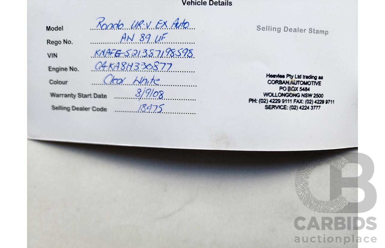 08/2008 Kia Rondo EX FWD UN 4D Wagon White 2.0L