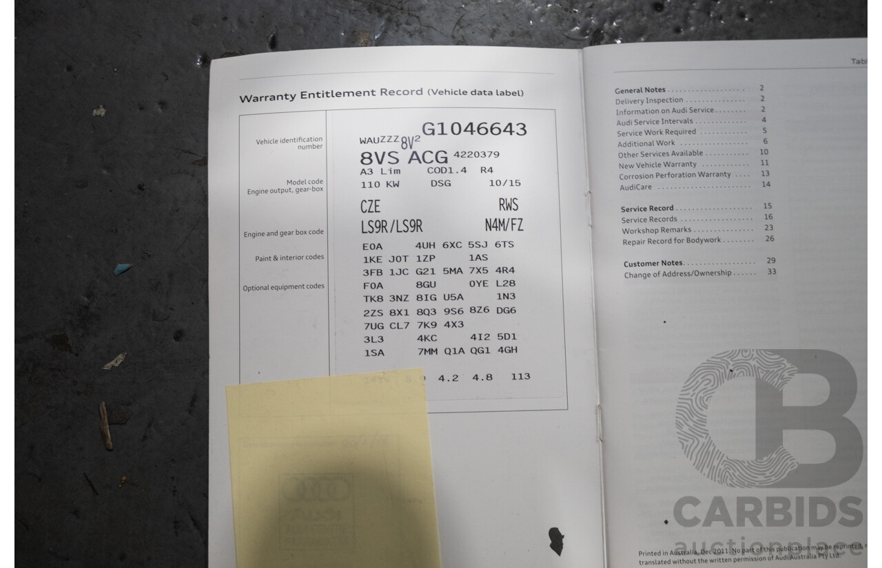 1/2016 Audi A3 1.4 TFSI Attraction 8V MY16 5d Sedan White Turbo 1.4L