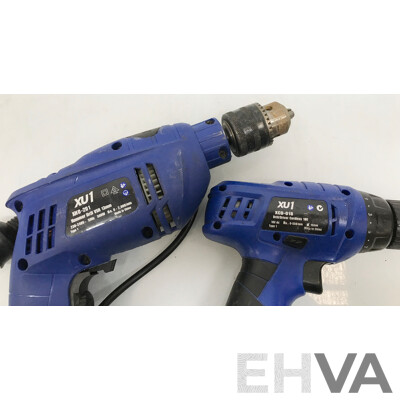 XU1 (XHD-201) Corded Hammer Drill and (XCD-018) Cordless Drill Driver - Lot of 2