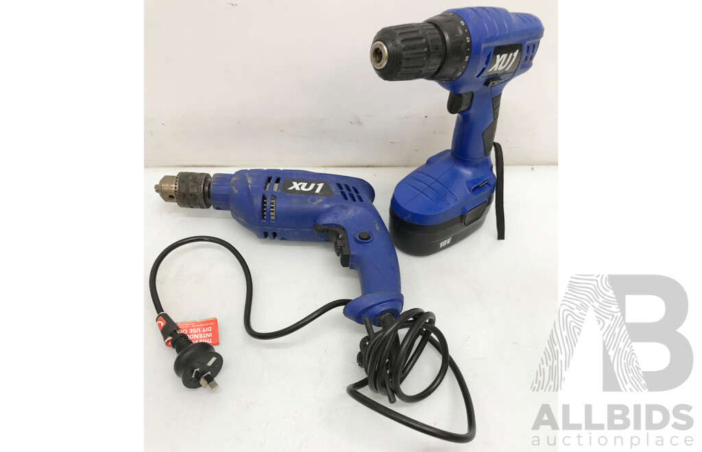 XU1 (XHD-201) Corded Hammer Drill and (XCD-018) Cordless Drill Driver - Lot of 2