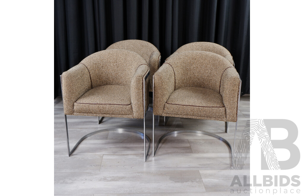 Set of Four Steel Framed Lounge Chair in the Milo Baughman Style