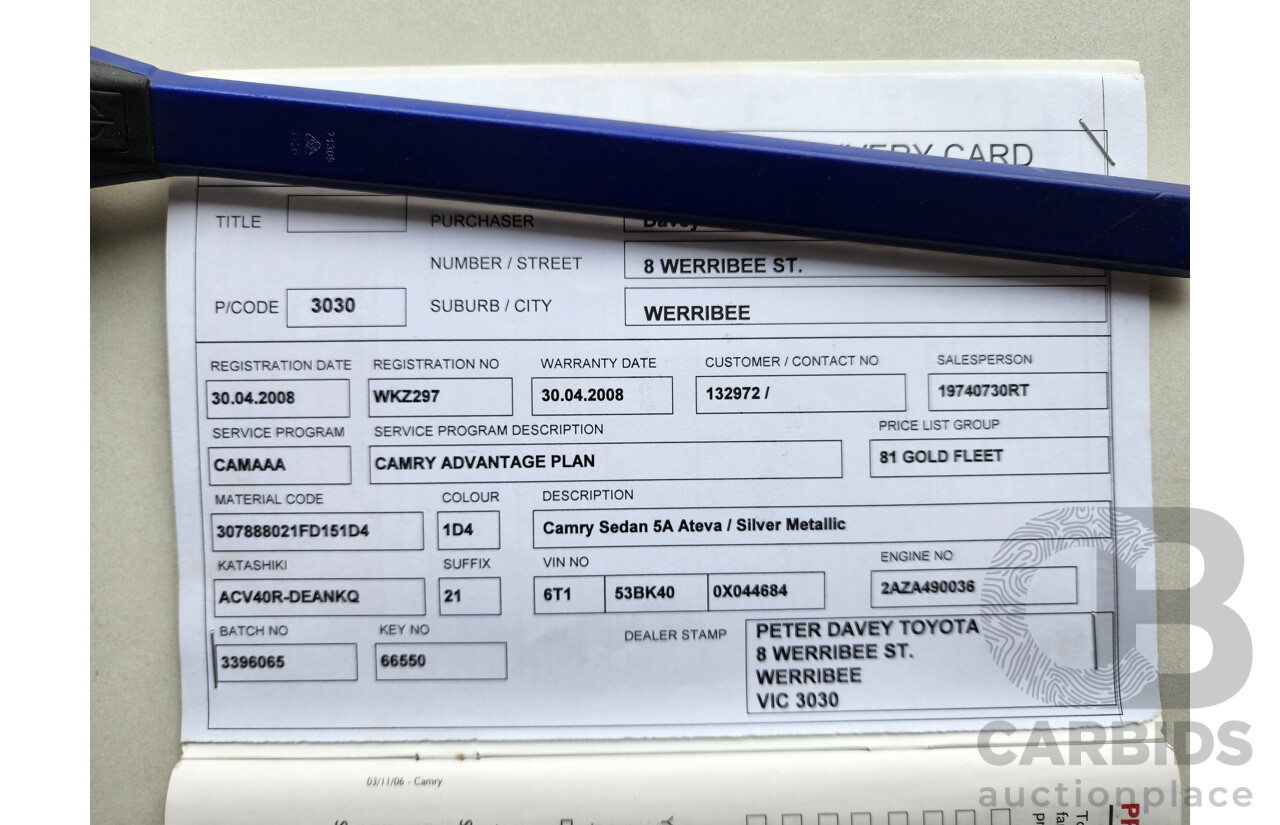 10/2007 Toyota Camry ATEVA FWD ACV40R 4D Sedan Silver 2.4L