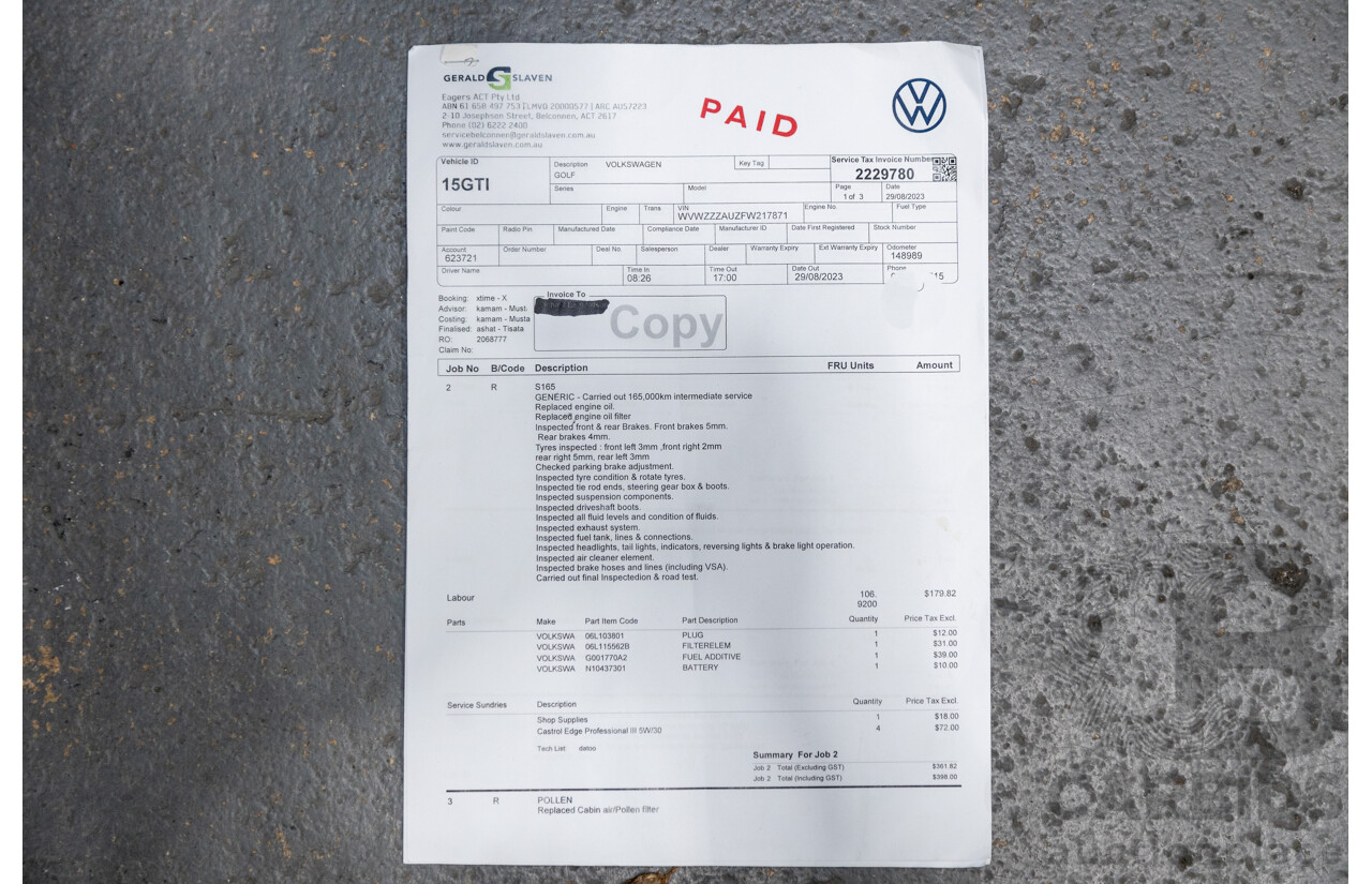 3/2015 Volkswagen Golf GTi AU MK7 MY15 5d Hatchback Carbon Steel Metallic Turbo 2.0L