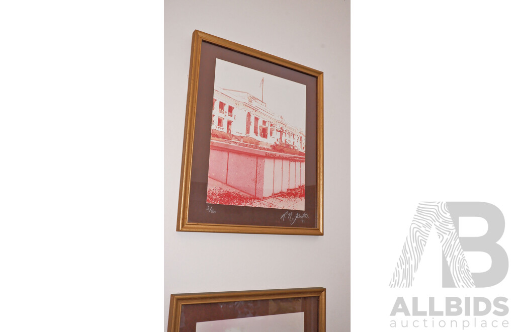 Set of Four Signed RN Johnston Limited Edition Digitally Modified Photographs of Canberra Landmarks Dated 1981, (4)