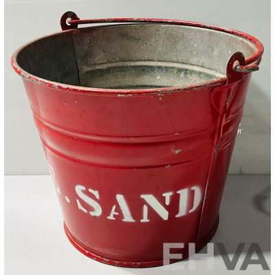 Vintage Cast Iron Kettle Alongside Fire Sand Metal Bucket