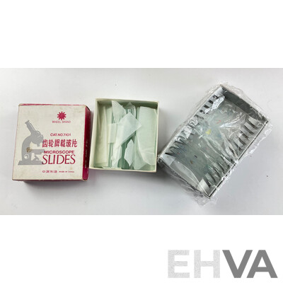 Vintage Tasco Deluxe 600x Microscope in Original Box with Spare Slides and Specimen Slides, Made in Japan