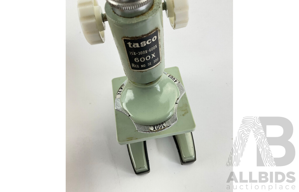 Vintage Tasco Deluxe 600x Microscope in Original Box with Spare Slides and Specimen Slides, Made in Japan