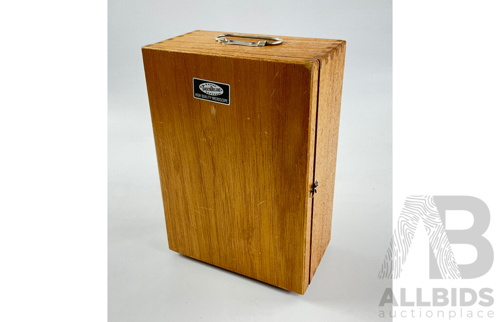 Vintage Tasco Deluxe 600x Microscope in Original Box with Spare Slides and Specimen Slides, Made in Japan