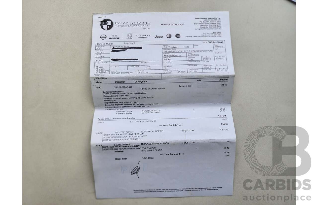 09/2012 Jeep Cherokee SPORT (4x2) RWD KK MY12 4D Wagon Blue 3.7L