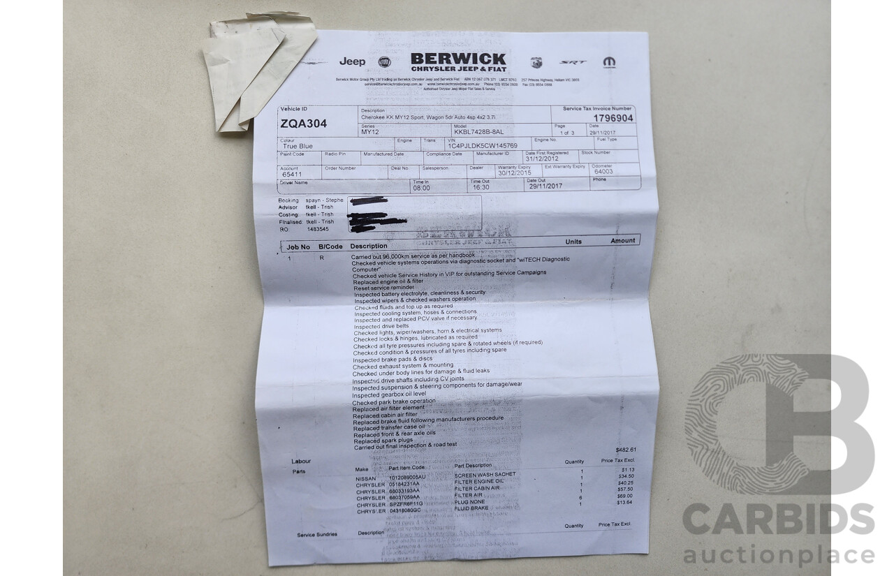 09/2012 Jeep Cherokee SPORT (4x2) RWD KK MY12 4D Wagon Blue 3.7L