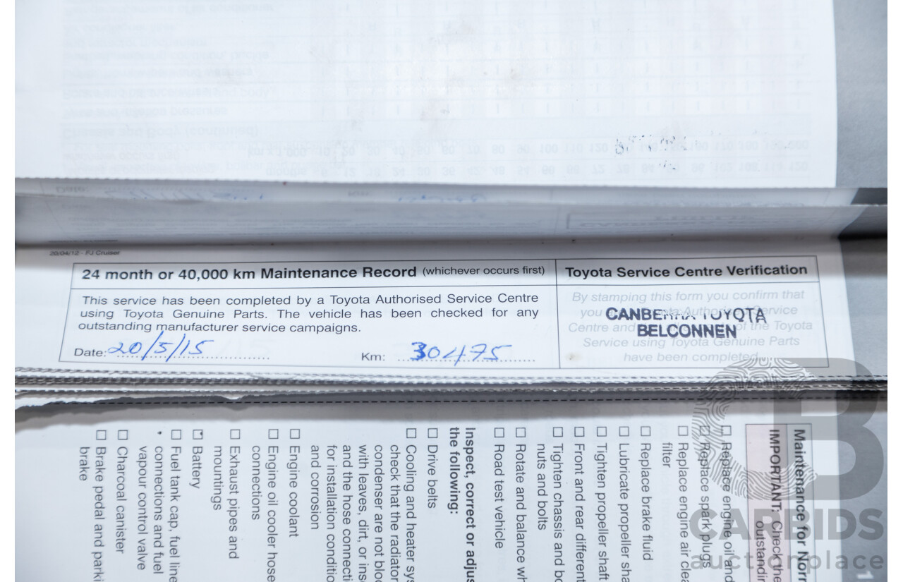 12/2012 Toyota Fj Cruiser (4x4) GSJ15R 4d Wagon Orange Clay V6 4.0L