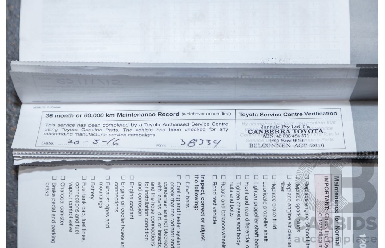 12/2012 Toyota Fj Cruiser (4x4) GSJ15R 4d Wagon Orange Clay V6 4.0L