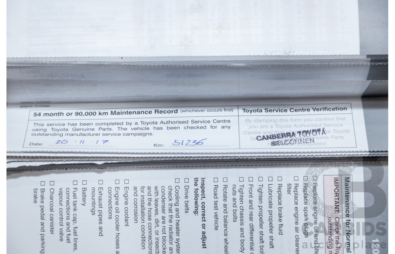 12/2012 Toyota Fj Cruiser (4x4) GSJ15R 4d Wagon Orange Clay V6 4.0L