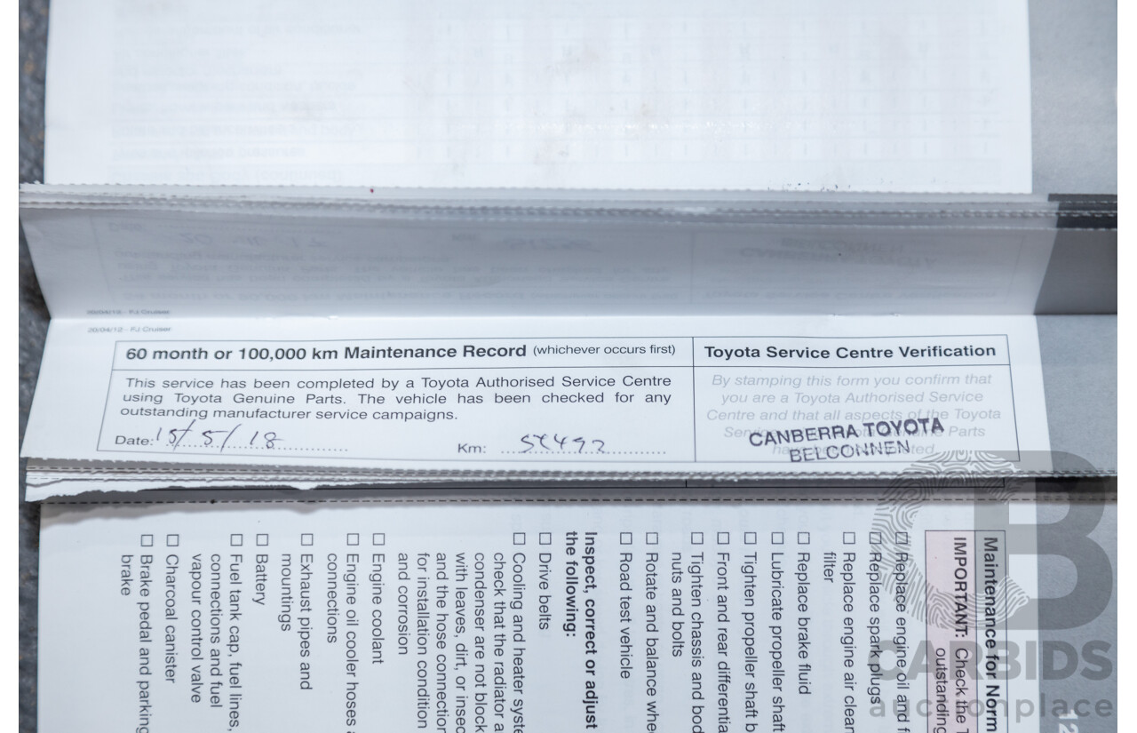 12/2012 Toyota Fj Cruiser (4x4) GSJ15R 4d Wagon Orange Clay V6 4.0L