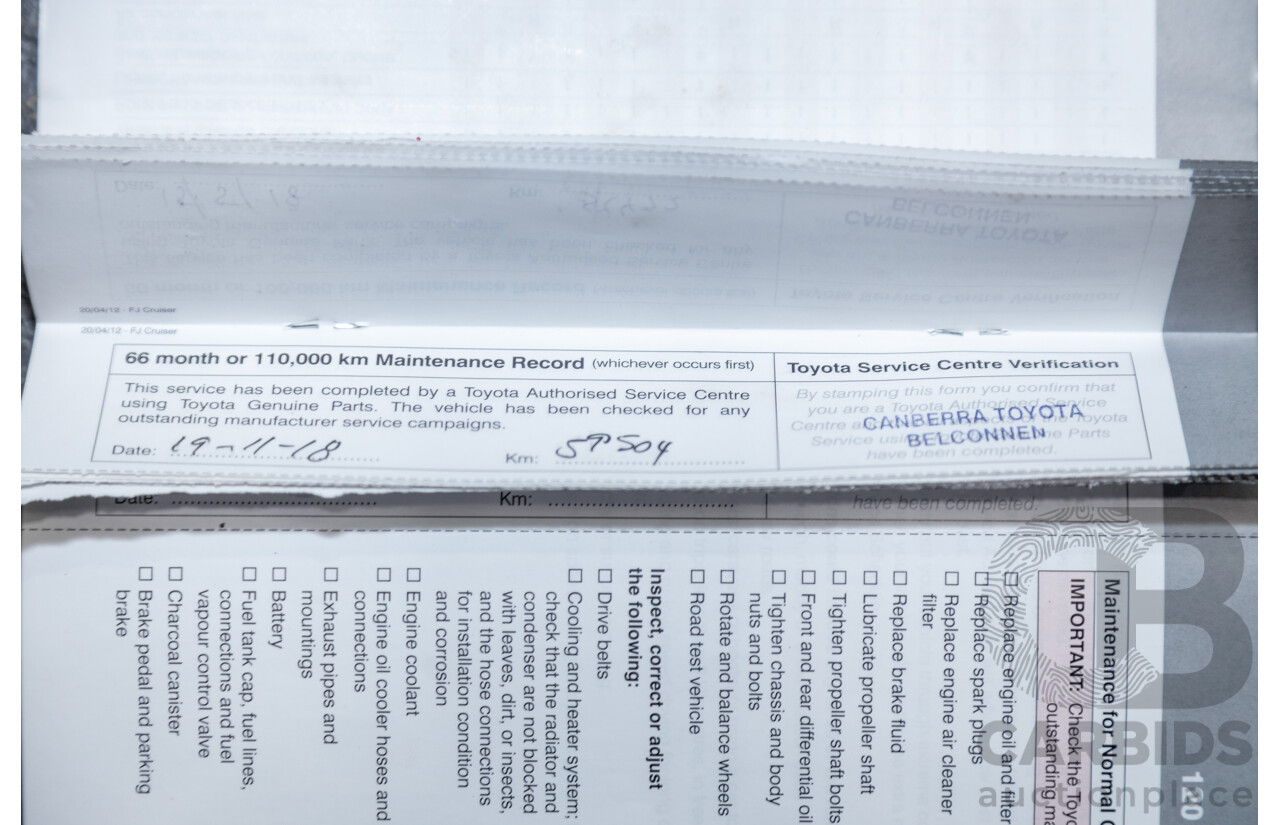 12/2012 Toyota Fj Cruiser (4x4) GSJ15R 4d Wagon Orange Clay V6 4.0L