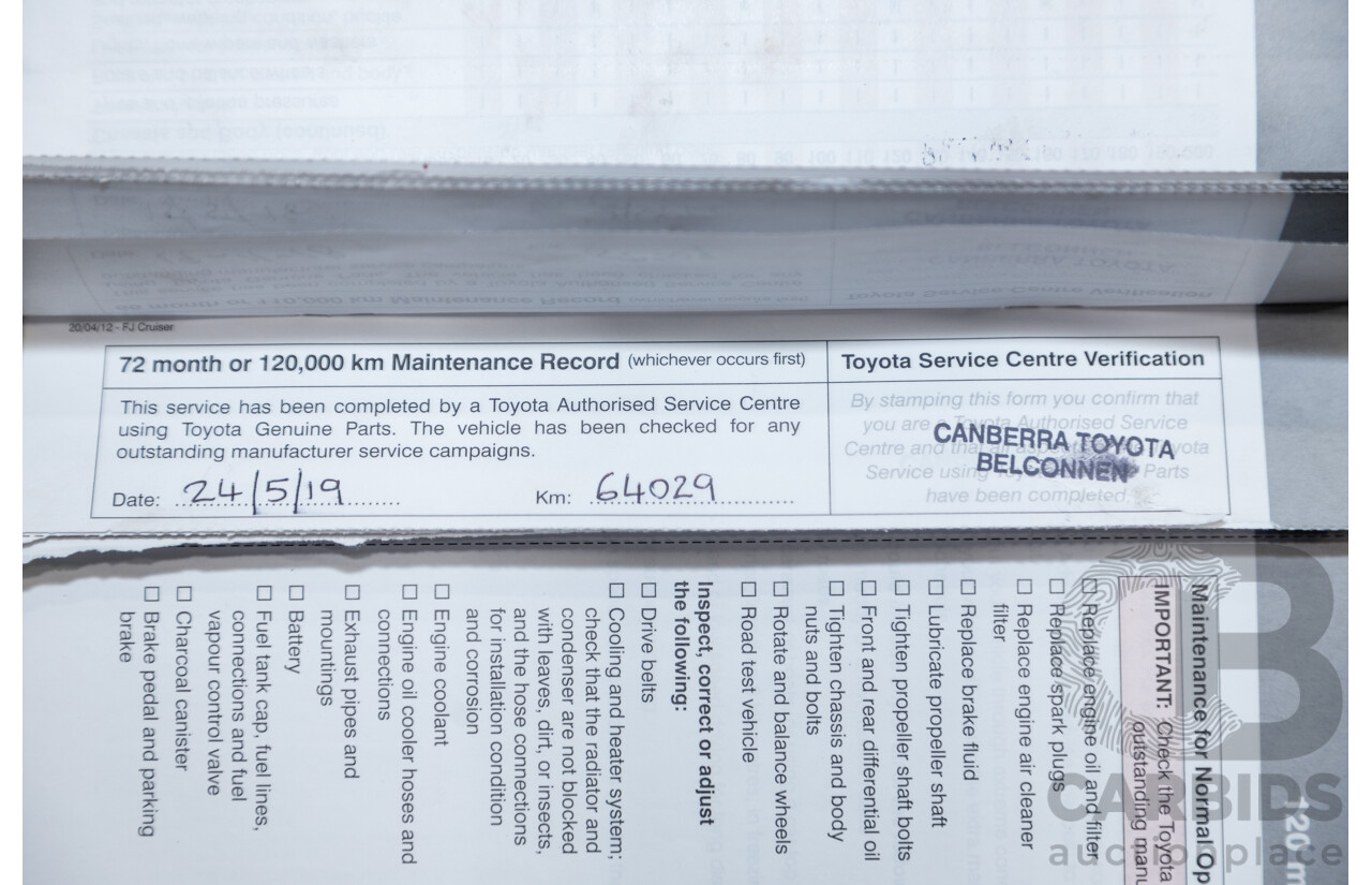 12/2012 Toyota Fj Cruiser (4x4) GSJ15R 4d Wagon Orange Clay V6 4.0L