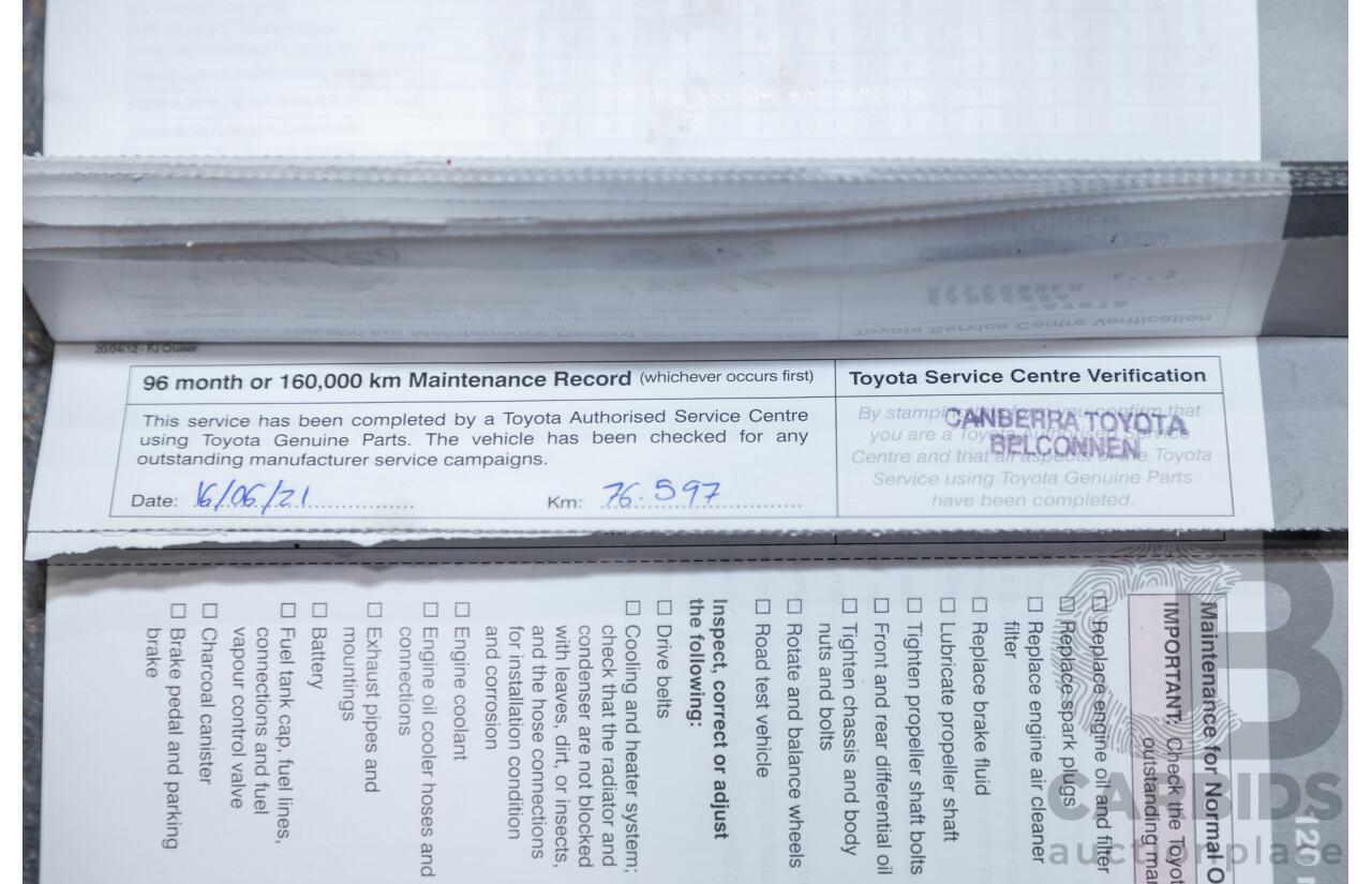 12/2012 Toyota Fj Cruiser (4x4) GSJ15R 4d Wagon Orange Clay V6 4.0L