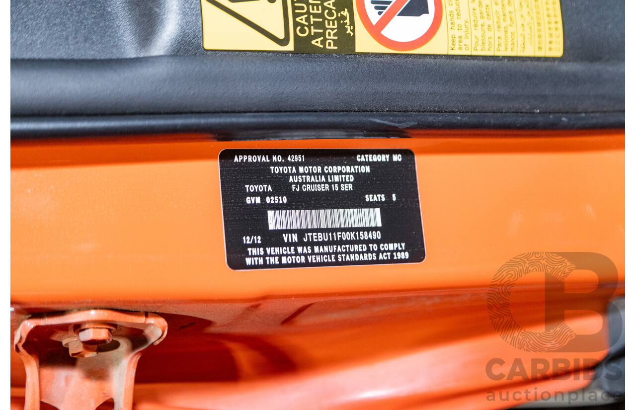 12/2012 Toyota Fj Cruiser (4x4) GSJ15R 4d Wagon Orange Clay V6 4.0L