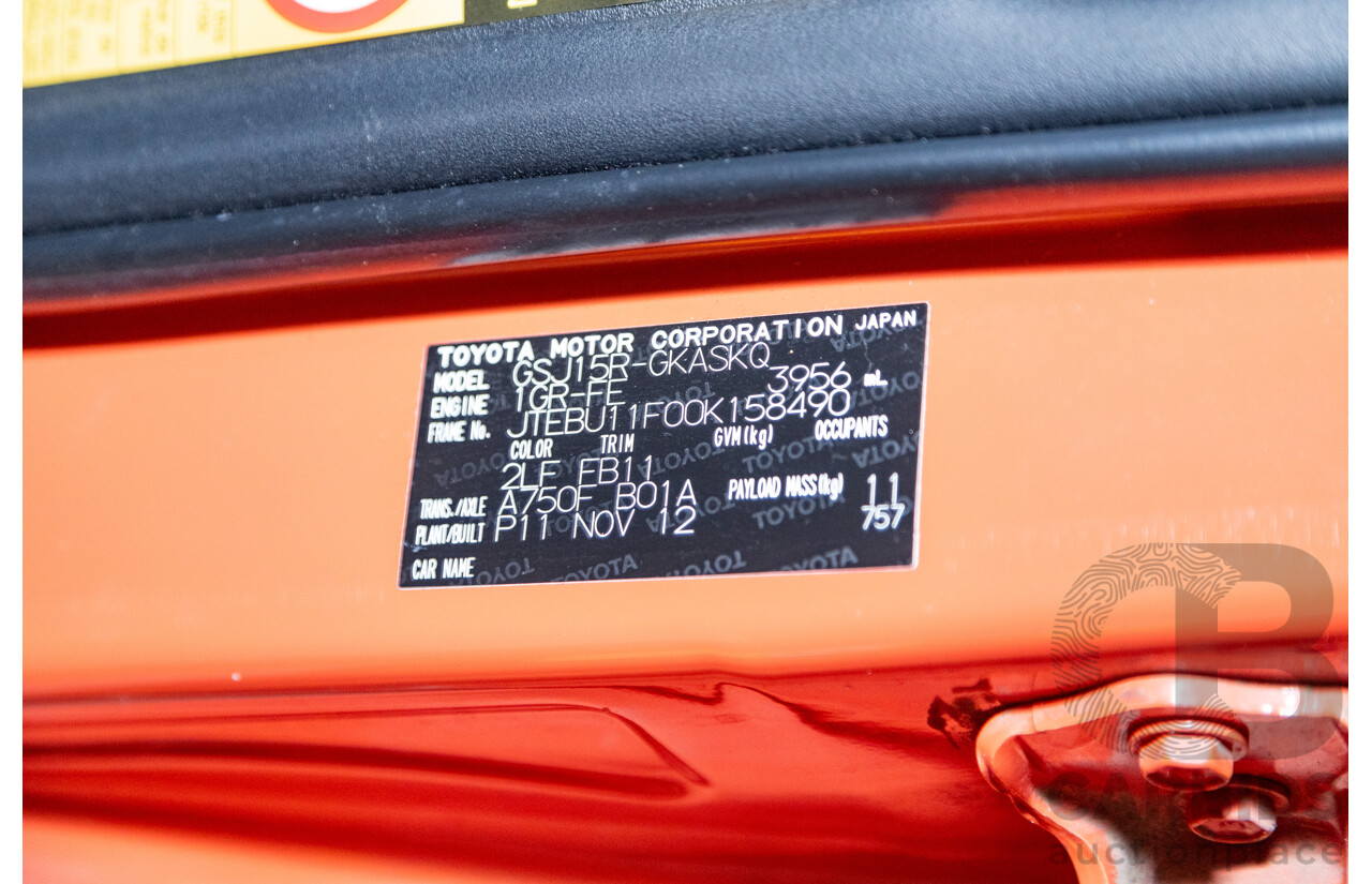 12/2012 Toyota Fj Cruiser (4x4) GSJ15R 4d Wagon Orange Clay V6 4.0L