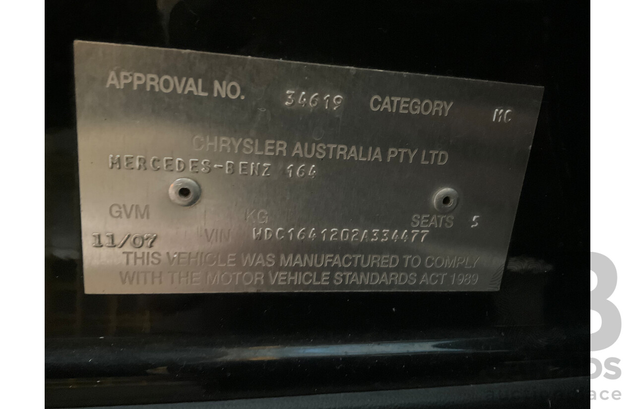 11/2007 Mercedes Benz ML280 CDI (4x4) W164 4d Wagon Black Turbo Diesel 3.0L