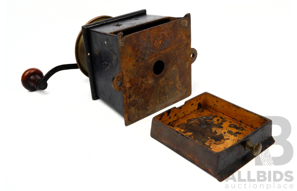 Vintage Heavy Based Cast Iron & Brass Number 2 Coffee Grinder by a Kenrick & Sons