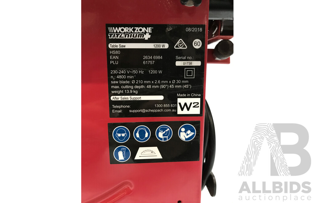 Workzone Titanium (HS80) 240V Table Saw