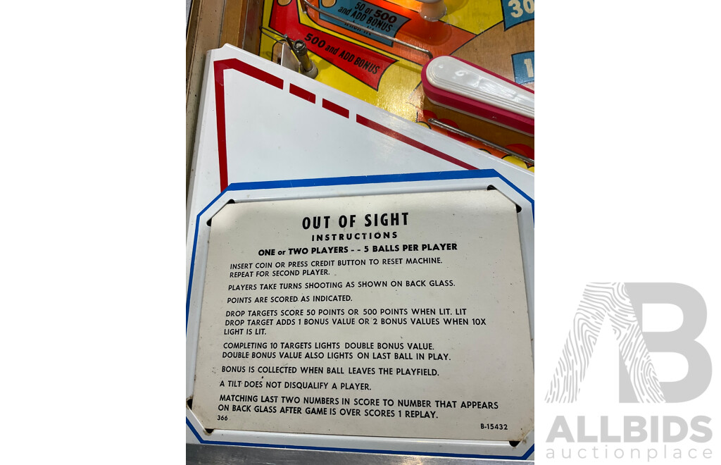 Out of Sight by D.Gottlieb & CO. Pinball Machine