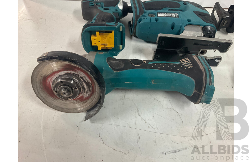 MAKITA Chuck Drill, 2x Angle Grinder, Recriprocating Saw, Jigsaw & 5x Batteries