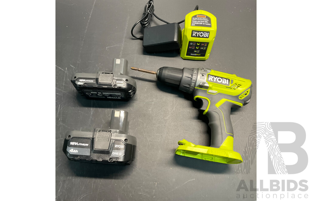 RYOBI RTR400 Trim Router & R18PD3 Hammer Drill with 2 X Batteries & 1x Charger