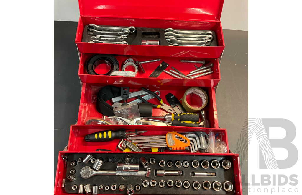 Assorted SUPATOOL Tools & Socket Set in Tool Box & FULL BOAR 3 Pack Flap Disc
