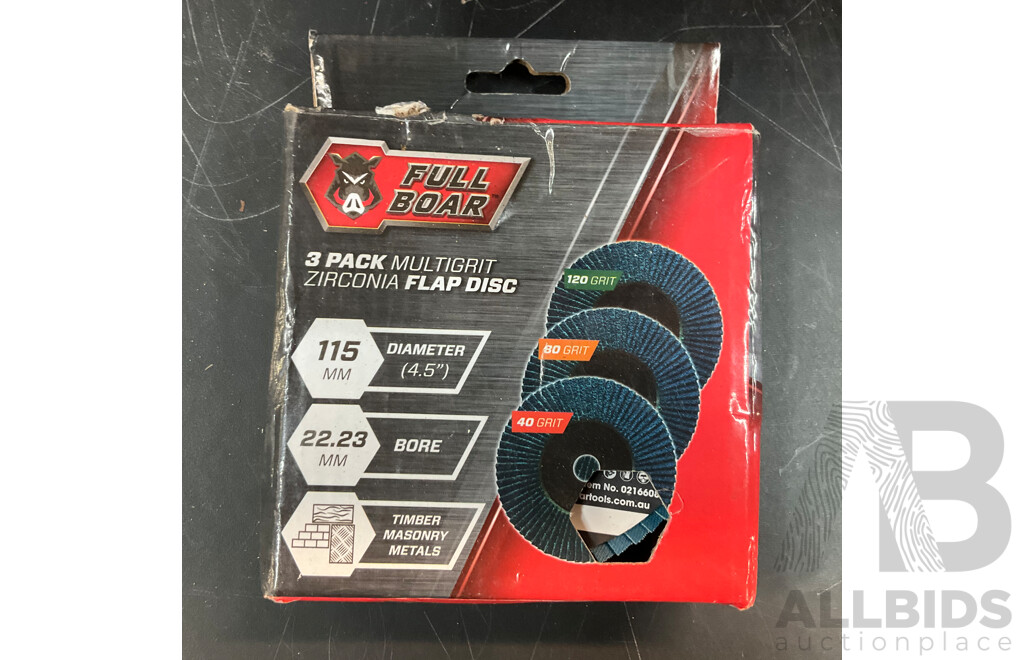 Assorted SUPATOOL Tools & Socket Set in Tool Box & FULL BOAR 3 Pack Flap Disc