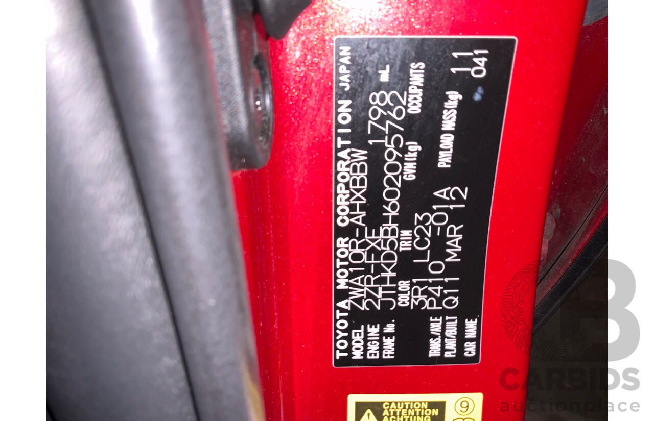 4/2012 Lexus CT200h Hybrid F-Sport ZWA10R 5d Hatchback Red 1.8L