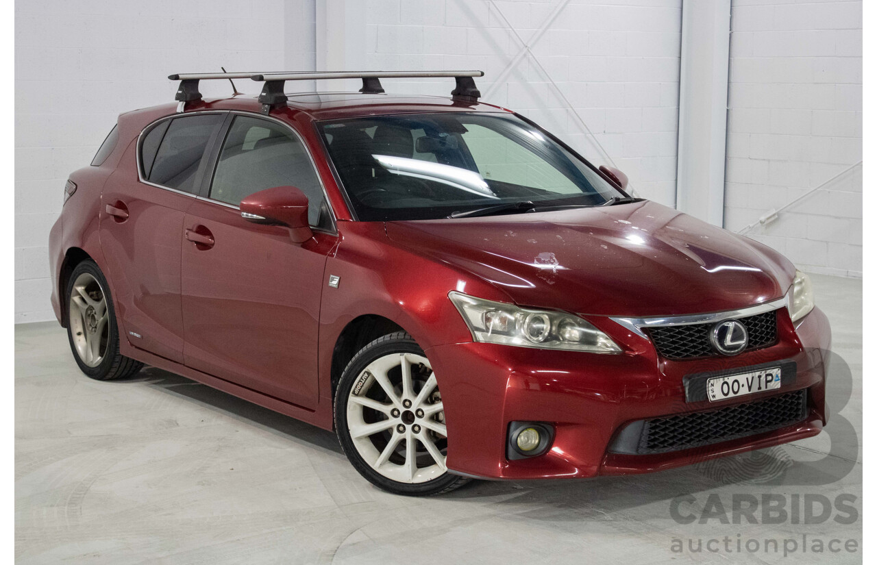 4/2012 Lexus CT200h Hybrid F-Sport ZWA10R 5d Hatchback Red 1.8L