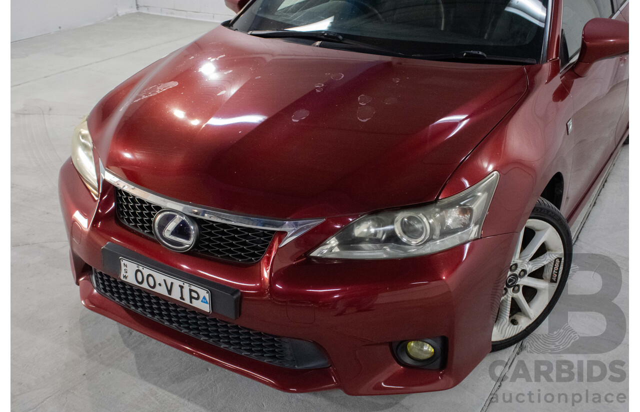 4/2012 Lexus CT200h Hybrid F-Sport ZWA10R 5d Hatchback Red 1.8L
