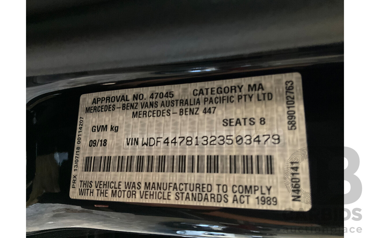 9/2018 Mercedes Benz V250d Avantgarde 447 4d Wagon Obsidian Black Metallic Turbo Diesel2.1L