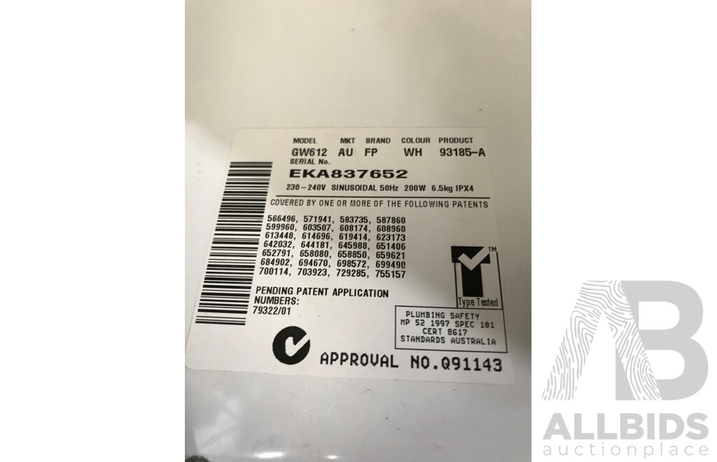 Fisher & Paykel (GW612) 6.5kg Top Loader Washing Machine